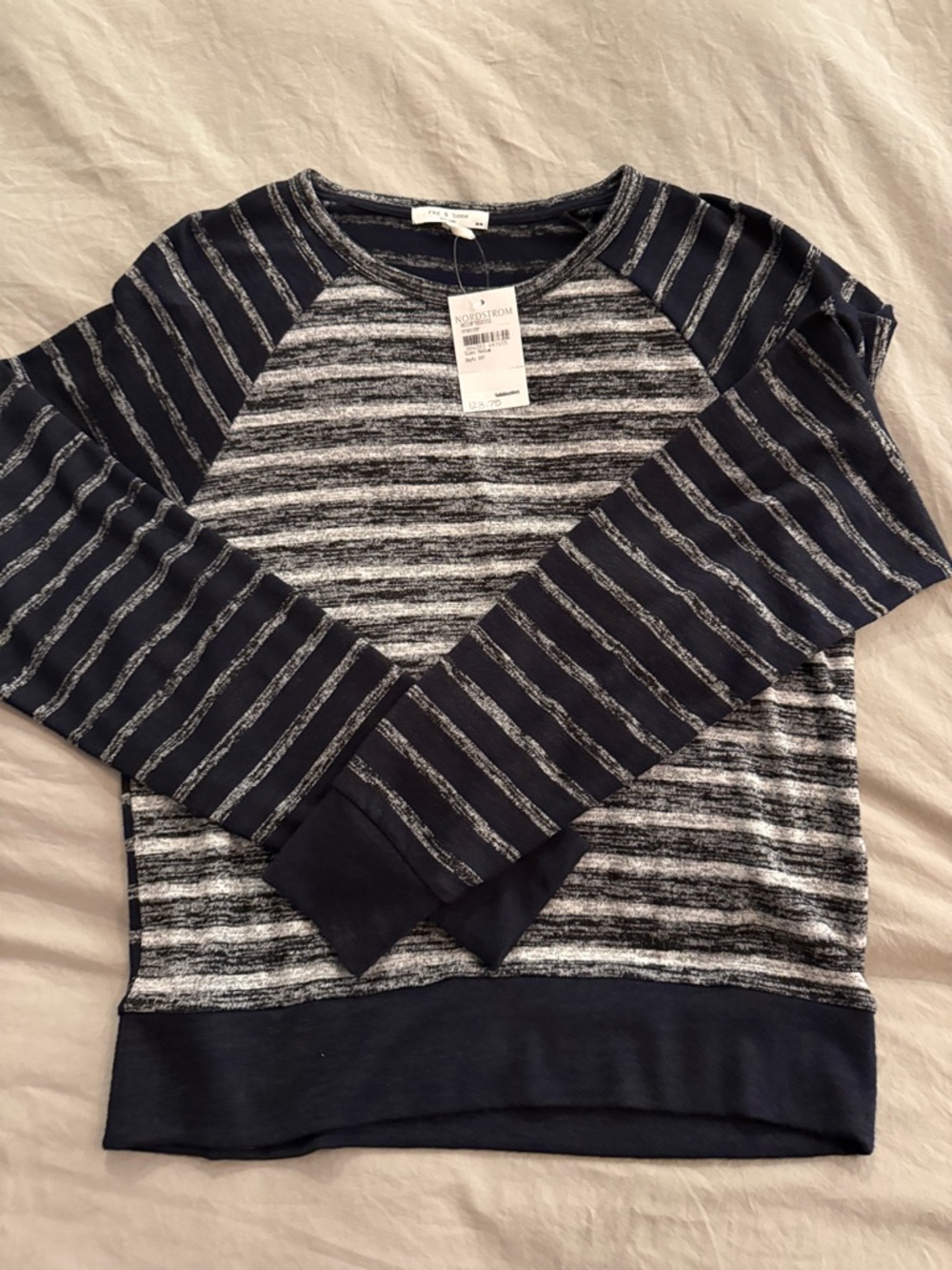 rag & bone Navy and Gray Striped Crewneck Sweater